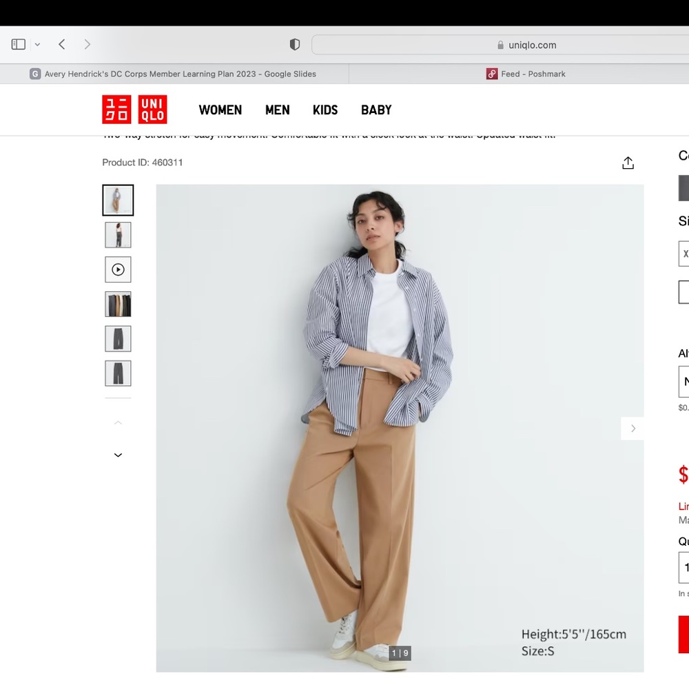 Wide-Fit Pleated Pants in Beige XS
